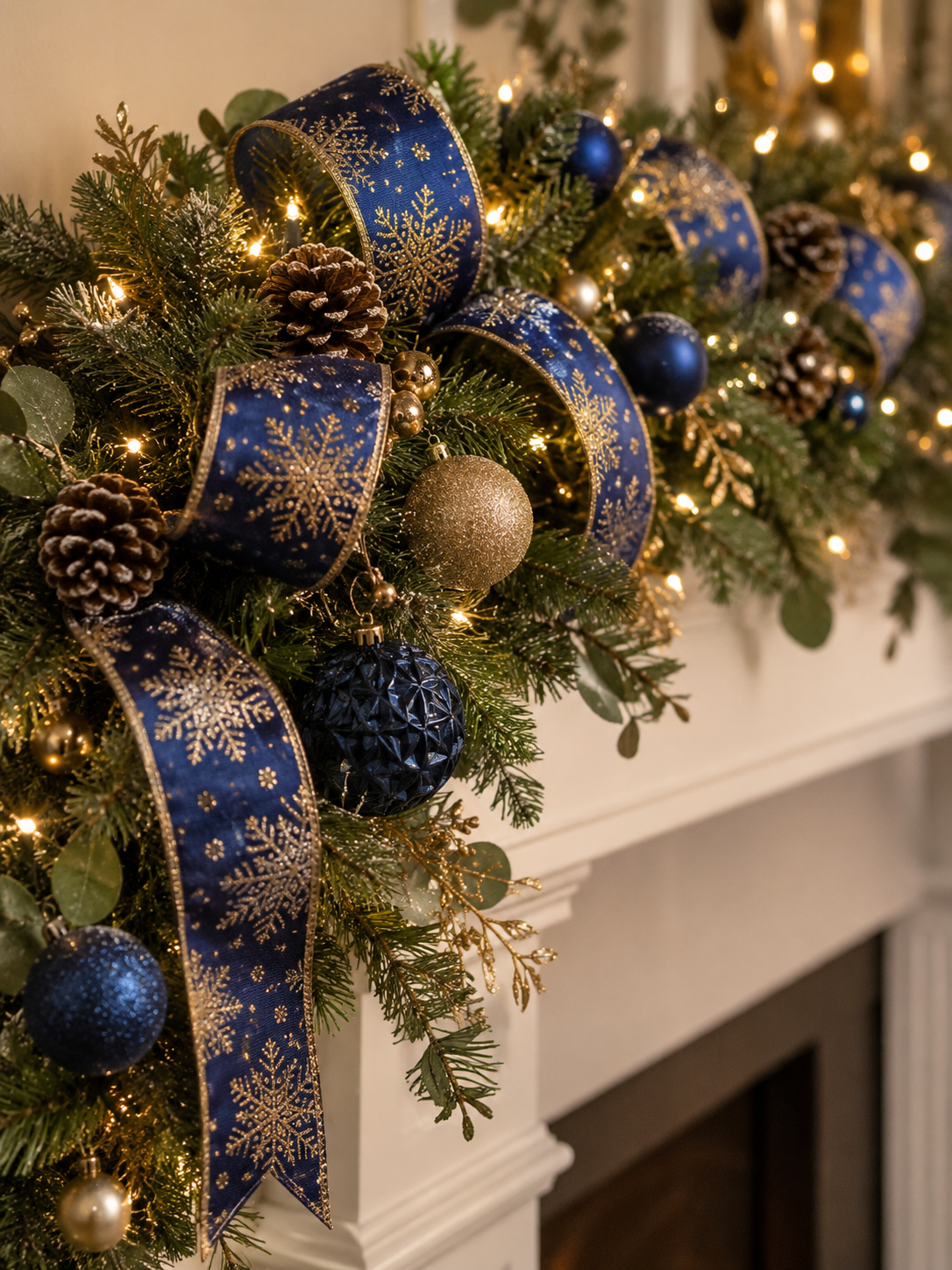 Winter Majesty – Luxury Navy & Gold Snowflake Ribbon