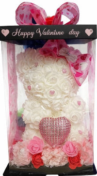 Luxury Valentine Rose Bear with Crystal Heart – Gift Boxed