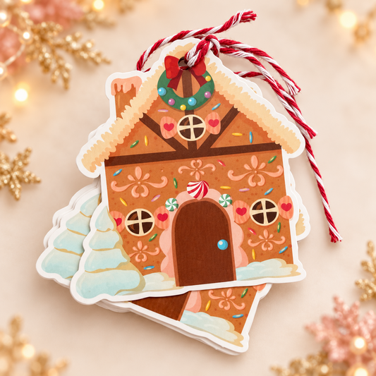 Holly gingerbread house tags