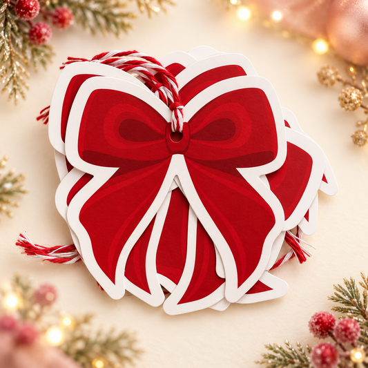 Layered red bow gift tags