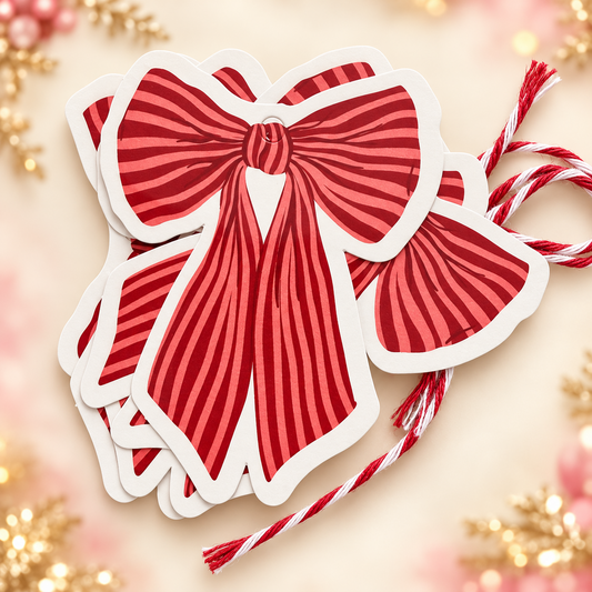 Striped red bow gift tags
