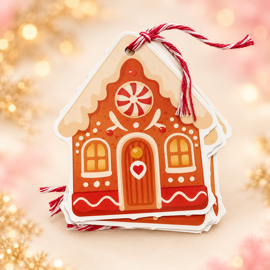 Peppermint gingerbread house gift tags
