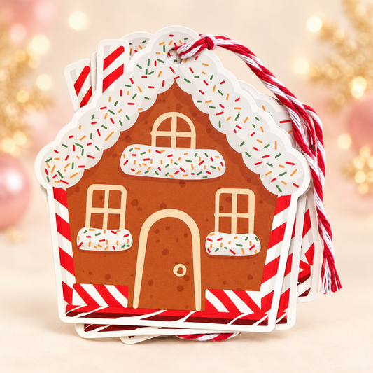 Candy cane gingerbread house gift tags