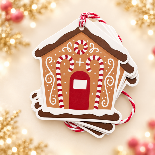Iced gingerbread house gift tags