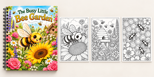 Spiral-bound colouring book preview: The Busy Little Bee Garden