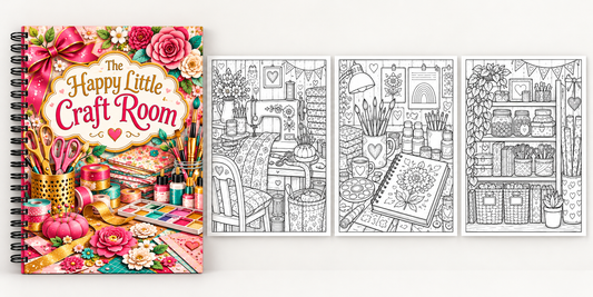 Spiral-bound colouring book preview: The Happy Little Craft Room
