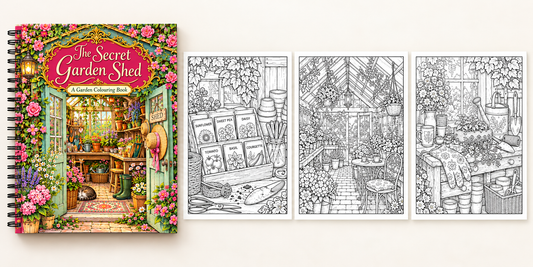 Spiral-bound colouring book preview: The Secret Garden Shed